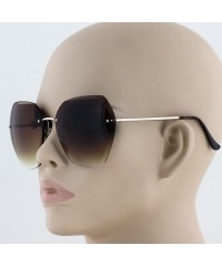 Rimless Oversized Rectangular Rimless Crystal Cut Metal Arm Modern Stylish Womens Sunglasses - Gold Arm - Brown Lens - CJ17Z2...