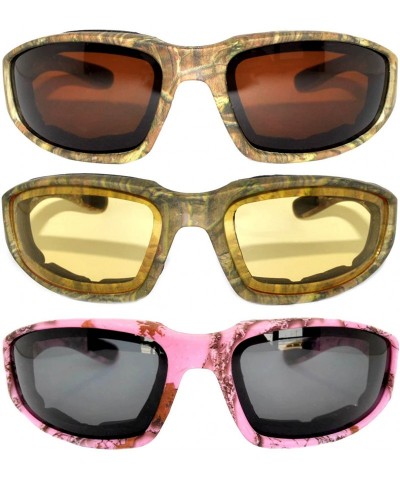 Goggle Set of 2 - 3 Pairs Motorcycle CAMO Padded Foam Sport Glasses Colored Lens - CI1847XNMLN $12.49