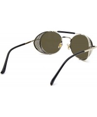 Round Steampunk Sunglasses for Men Women Vintage Retro Round Metal Frame Eyewear Shades - N5 Silver Frame Blue Lens - CV196WY...