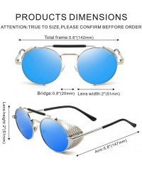 Round Steampunk Sunglasses for Men Women Vintage Retro Round Metal Frame Eyewear Shades - N5 Silver Frame Blue Lens - CV196WY...