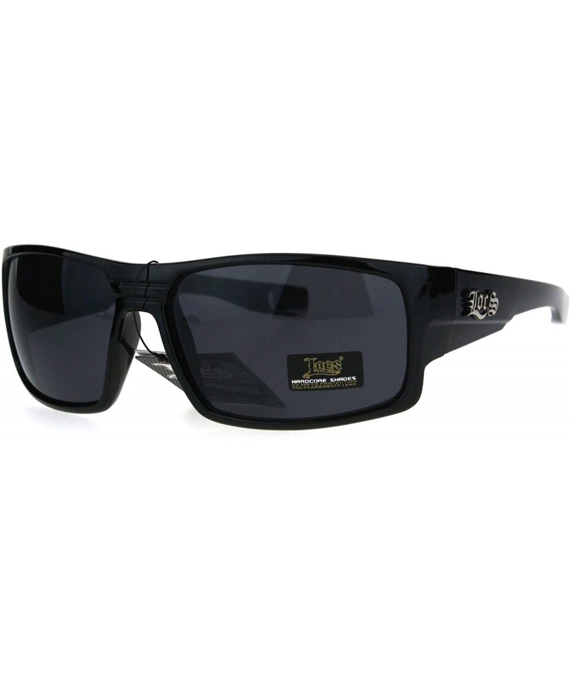 Rectangular Locs Mens Gangster Oversize Rectangular Cholo Warp Plastic Sunglasses - Shiny Black - CS17YOM2W8W $12.16