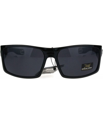 Rectangular Locs Mens Gangster Oversize Rectangular Cholo Warp Plastic Sunglasses - Shiny Black - CS17YOM2W8W $12.16