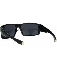 Rectangular Locs Mens Gangster Oversize Rectangular Cholo Warp Plastic Sunglasses - Shiny Black - CS17YOM2W8W $12.16