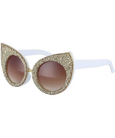 Oversized Fashion Round Sunglasses Semi-rim UV Protection Glasses for Women Girls - Gold-tea - C41939ZC9YT $27.68