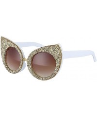 Oversized Fashion Round Sunglasses Semi-rim UV Protection Glasses for Women Girls - Gold-tea - C41939ZC9YT $18.70