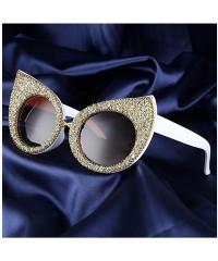 Oversized Fashion Round Sunglasses Semi-rim UV Protection Glasses for Women Girls - Gold-tea - C41939ZC9YT $18.70