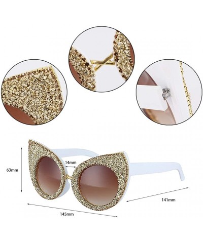 Oversized Fashion Round Sunglasses Semi-rim UV Protection Glasses for Women Girls - Gold-tea - C41939ZC9YT $18.70