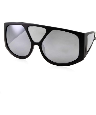 Oversized Oversized Retro Inspired Flat Top Plastic Frame Sunglasses - Black - CA18M0RCXNM $14.20