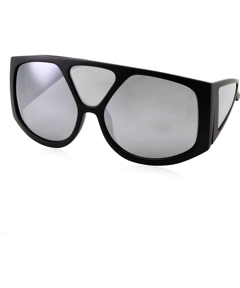 Oversized Oversized Retro Inspired Flat Top Plastic Frame Sunglasses - Black - CA18M0RCXNM $27.68