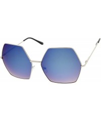 Oversized Geometric Metal Frame Colored Mirror Lens Hexagonal Oversize Sunglasses 66mm - Silver / Blue Mirror - C412LZRTOTB $...