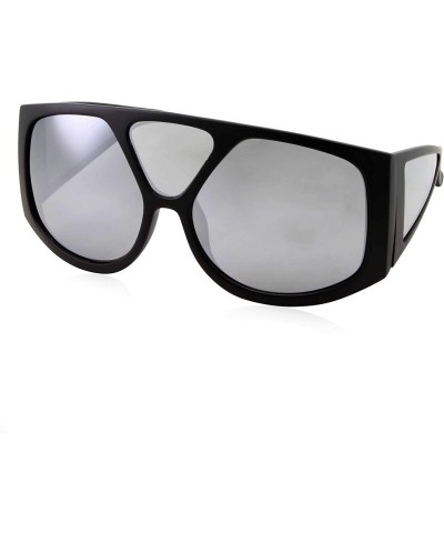 Oversized Oversized Retro Inspired Flat Top Plastic Frame Sunglasses - Black - CA18M0RCXNM $27.68