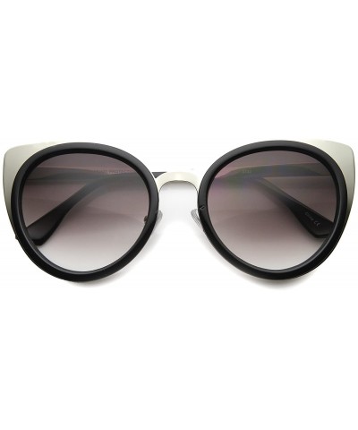 Round Elegant Round High Pointed Metal Corner Cat Eye Sunglasses 54mm - Shiny Black-silver / Lavender - CS126OMSGY1 $21.77