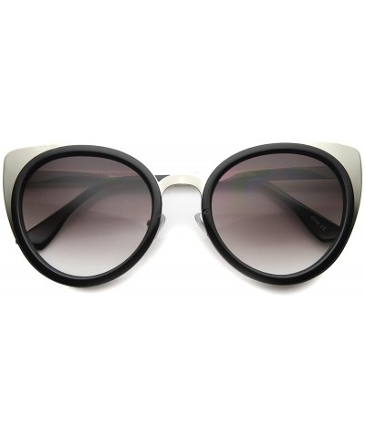 Round Elegant Round High Pointed Metal Corner Cat Eye Sunglasses 54mm - Shiny Black-silver / Lavender - CS126OMSGY1 $13.53