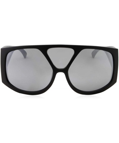 Oversized Oversized Retro Inspired Flat Top Plastic Frame Sunglasses - Black - CA18M0RCXNM $14.20