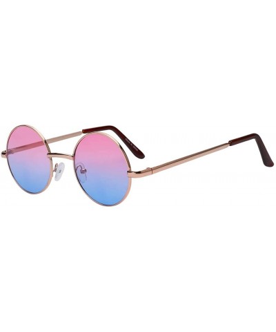 Round Round Floral Vintage Women's Sunglasses Colored Plastic Frame Colored Lens - Metal Frame Pink-blue Lens 45 Mm - CE183L9...