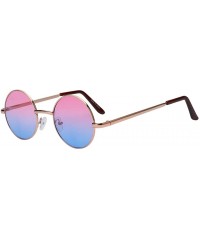 Round Round Floral Vintage Women's Sunglasses Colored Plastic Frame Colored Lens - Metal Frame Pink-blue Lens 45 Mm - CE183L9...
