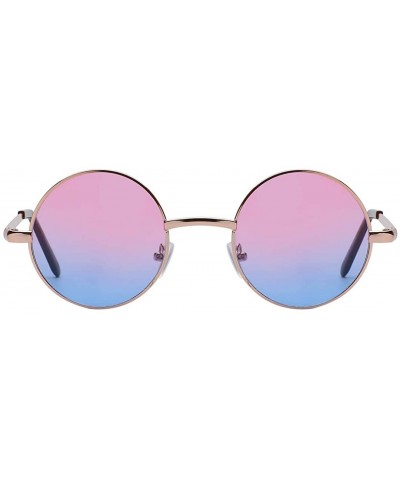 Round Round Floral Vintage Women's Sunglasses Colored Plastic Frame Colored Lens - Metal Frame Pink-blue Lens 45 Mm - CE183L9...
