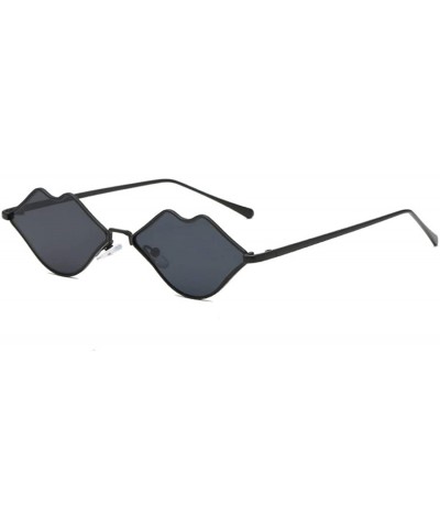 Rectangular Fashion Lips Frame Plastic Lenses small Women Sunglasses UV400 - Black - CX18NRO6SKR $8.94