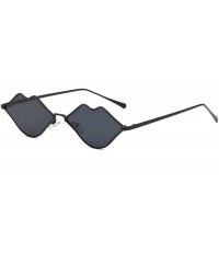 Rectangular Fashion Lips Frame Plastic Lenses small Women Sunglasses UV400 - Black - CX18NRO6SKR $19.98