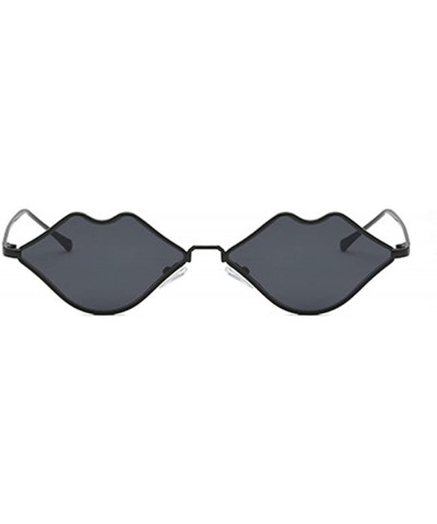 Rectangular Fashion Lips Frame Plastic Lenses small Women Sunglasses UV400 - Black - CX18NRO6SKR $19.72
