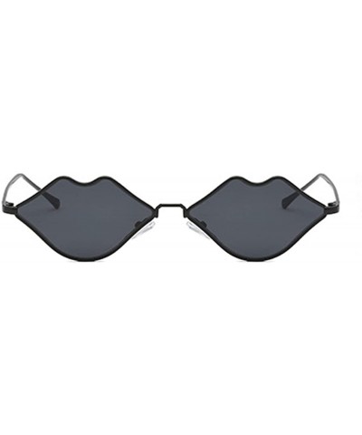 Rectangular Fashion Lips Frame Plastic Lenses small Women Sunglasses UV400 - Black - CX18NRO6SKR $8.94