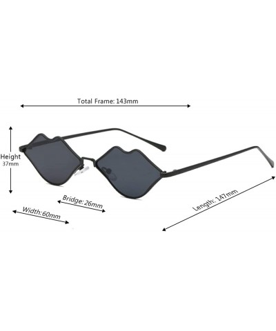 Rectangular Fashion Lips Frame Plastic Lenses small Women Sunglasses UV400 - Black - CX18NRO6SKR $19.72