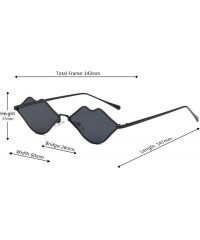 Rectangular Fashion Lips Frame Plastic Lenses small Women Sunglasses UV400 - Black - CX18NRO6SKR $19.72