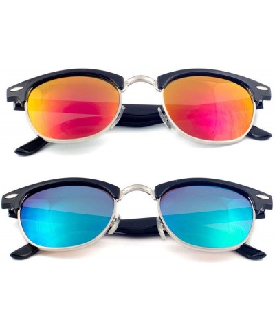Rimless Reflective Color Mirror Color Lens Large Retro Classics Style Sunglasses - Black - CF12O26MSV7 $10.47