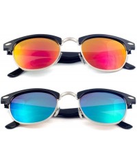 Rimless Reflective Color Mirror Color Lens Large Retro Classics Style Sunglasses - Black - CF12O26MSV7 $10.47