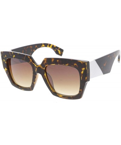 Shield Bulky Box Frame Retro Fashion Sunglasses - Brown - C918UES2CR7 $19.69
