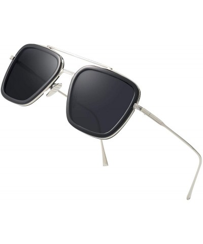 Sport Tony Stark Sunglasses Square Metal Frame Men Women Unisex Vintage Aviator Square Sunglasses - C718X2Z5I4H $20.41