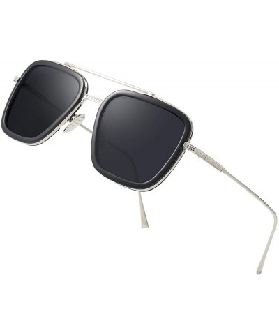 Sport Tony Stark Sunglasses Square Metal Frame Men Women Unisex Vintage Aviator Square Sunglasses - C718X2Z5I4H $11.28