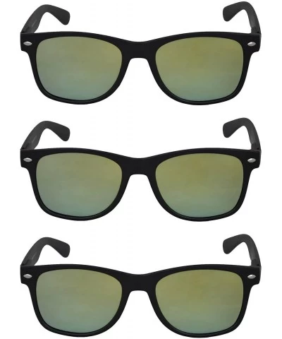 Goggle Wholesale of 3 Pairs Mirrored Reflective Colored Lens Sunglasses Black Matte Frame Horn Rimmed Style - CO12O055VD4 $10.82