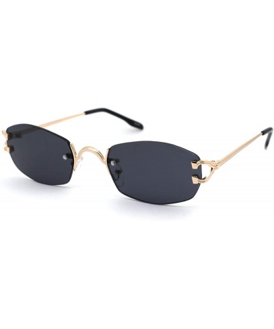 Oval Womens Rimless Narrow Oval Metal Rim Sunglasses - Gold Black - CN18Z0NWSG8 $24.89