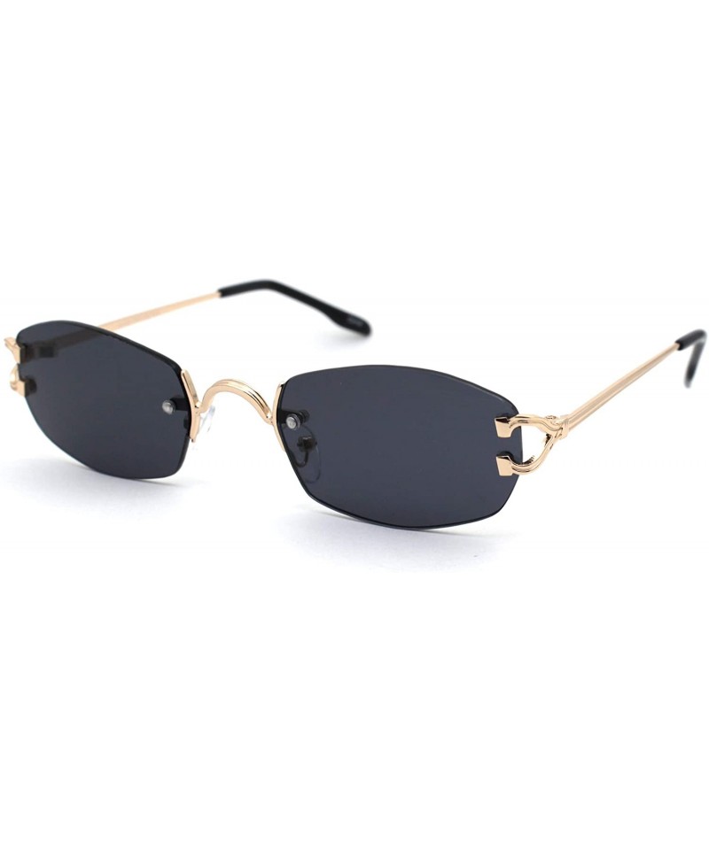 Oval Womens Rimless Narrow Oval Metal Rim Sunglasses - Gold Black - CN18Z0NWSG8 $15.84