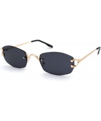 Oval Womens Rimless Narrow Oval Metal Rim Sunglasses - Gold Black - CN18Z0NWSG8 $15.84