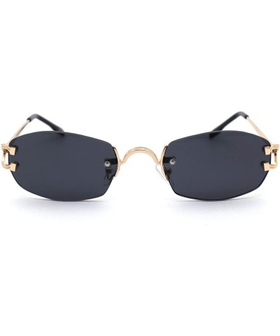 Oval Womens Rimless Narrow Oval Metal Rim Sunglasses - Gold Black - CN18Z0NWSG8 $15.84