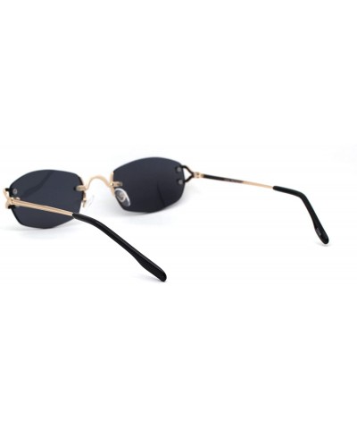 Oval Womens Rimless Narrow Oval Metal Rim Sunglasses - Gold Black - CN18Z0NWSG8 $15.84
