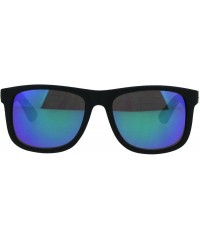Rectangular Mens Wood Bamboo Arm Rectangular Horn Rim Hipster Sunglasses - Black Teal Mirror - CS18GYNUUM9 $15.15