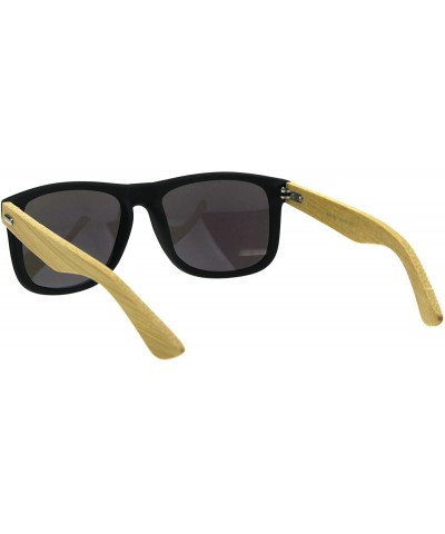 Rectangular Mens Wood Bamboo Arm Rectangular Horn Rim Hipster Sunglasses - Black Teal Mirror - CS18GYNUUM9 $15.15