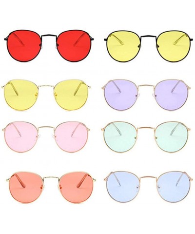 Round 8 Pack Round Hippie Sunglasses Style Circle Retro Metal Frame Glasses Party Reflective Mirror Lens - CH18R7KCHDR $9.61