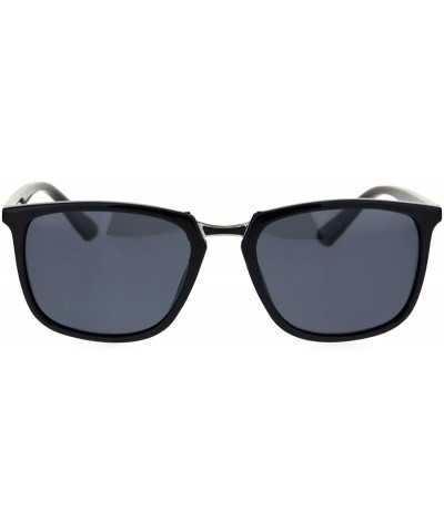 Rectangular Antiglare Polarized Lens Mens Rectangular Slick Designer Sunglasses - Black Silver Black - CV18S8DRKUR $23.55