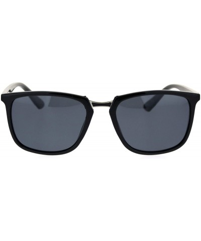 Rectangular Antiglare Polarized Lens Mens Rectangular Slick Designer Sunglasses - Black Silver Black - CV18S8DRKUR $23.87