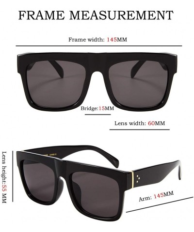Oversized Oversized Retro Sunglasses Women Flat Top Square Frame Designer Shades - Bright and Black Frame/Gray Lens - CB18WGA...