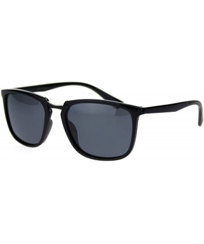 Rectangular Antiglare Polarized Lens Mens Rectangular Slick Designer Sunglasses - Black Silver Black - CV18S8DRKUR $14.00