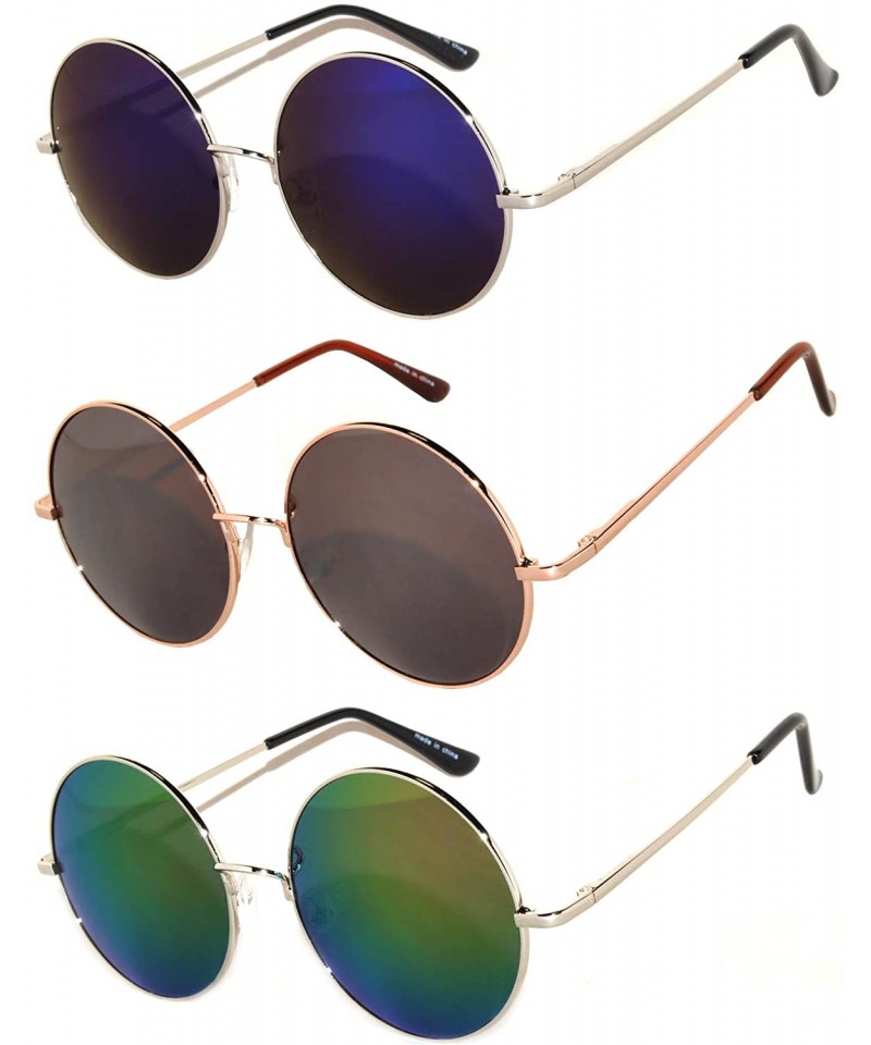 Goggle Set of 3 Pairs Round Retro Vintage Circle Sunglasses Colored Metal Frame Small model 43 mm - CX184ZSYZDZ $8.44