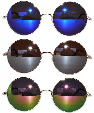 Goggle Set of 3 Pairs Round Retro Vintage Circle Sunglasses Colored Metal Frame Small model 43 mm - CX184ZSYZDZ $8.44