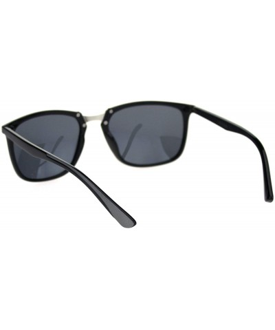 Rectangular Antiglare Polarized Lens Mens Rectangular Slick Designer Sunglasses - Black Silver Black - CV18S8DRKUR $14.00