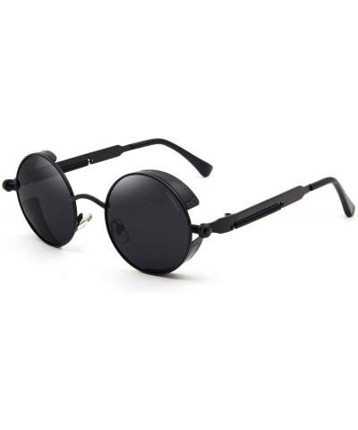 Goggle Women Men Round Sunglasses Retro Vintage Steampunk Style Mirror Reflective Circle lens - N4-black Frame&gray Lens - CL...