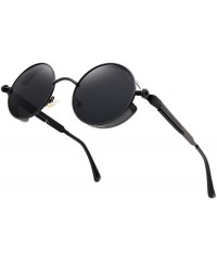 Goggle Women Men Round Sunglasses Retro Vintage Steampunk Style Mirror Reflective Circle lens - N4-black Frame&gray Lens - CL...